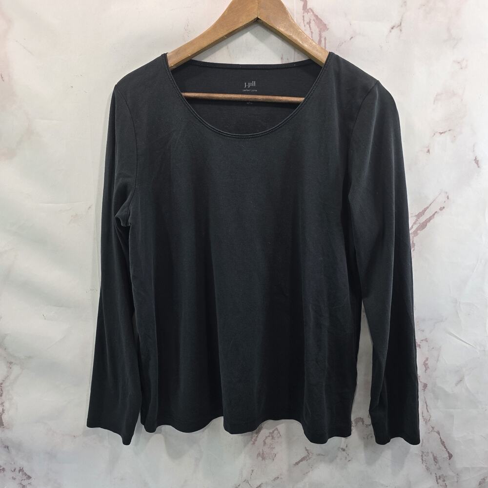 J Jill Shirt Womens Large P Black Perfect Pima Long Sleeve Round Neck